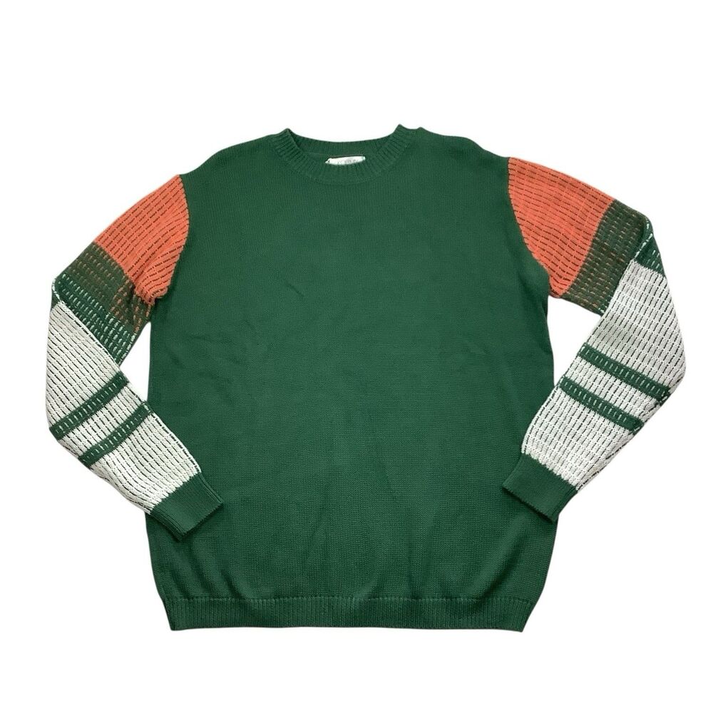 Koitmy Crewneck Pullover Sweater Top Women L Green Orange White Equestrian Y2K